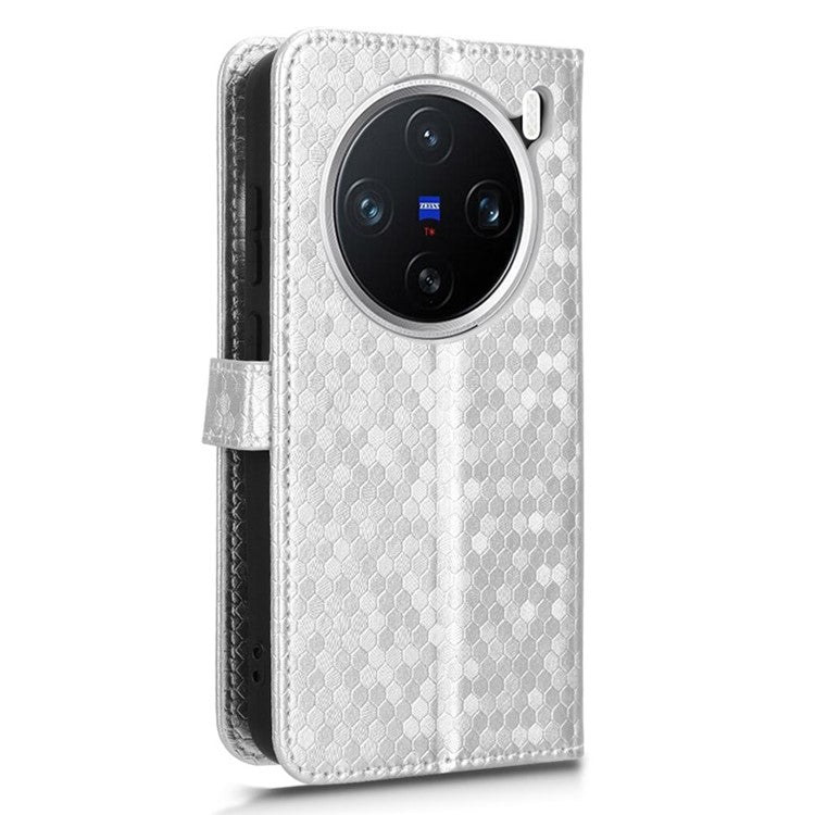 For vivo X200 5G Wallet Case Dot Pattern Imprint PU Leather Phone Cover - Silver