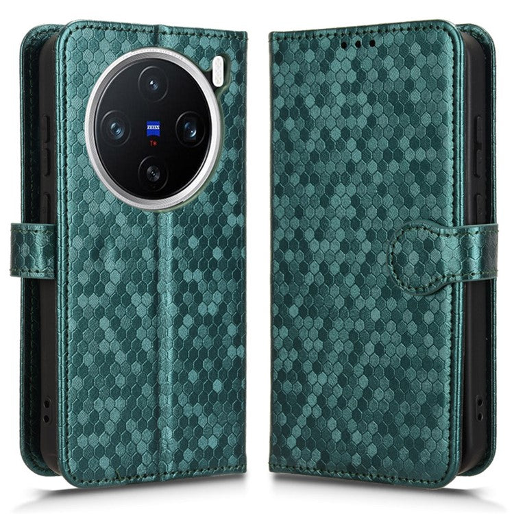 For vivo X200 5G Wallet Case Dot Pattern Imprint PU Leather Phone Cover - Green