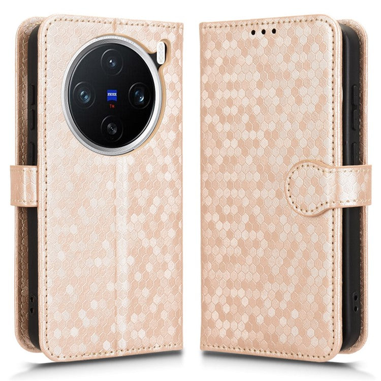 For vivo X200 5G Wallet Case Dot Pattern Imprint PU Leather Phone Cover - Rose Gold