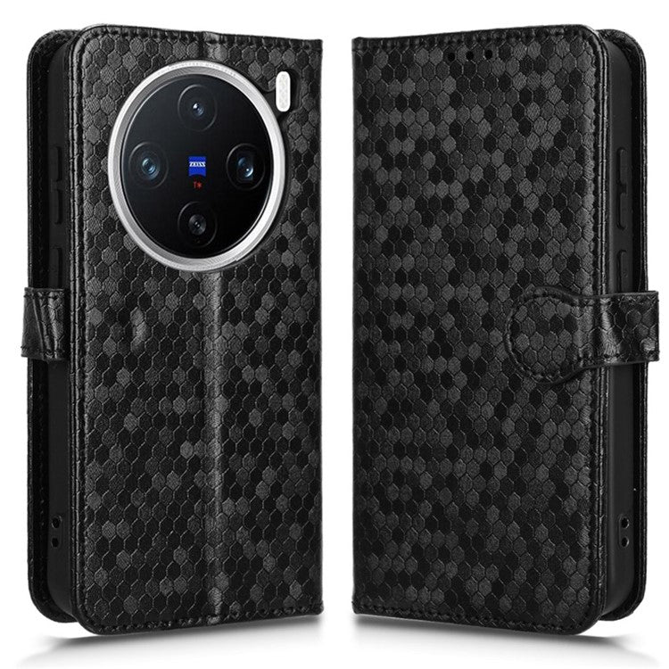 For vivo X200 5G Wallet Case Dot Pattern Imprint PU Leather Phone Cover - Black