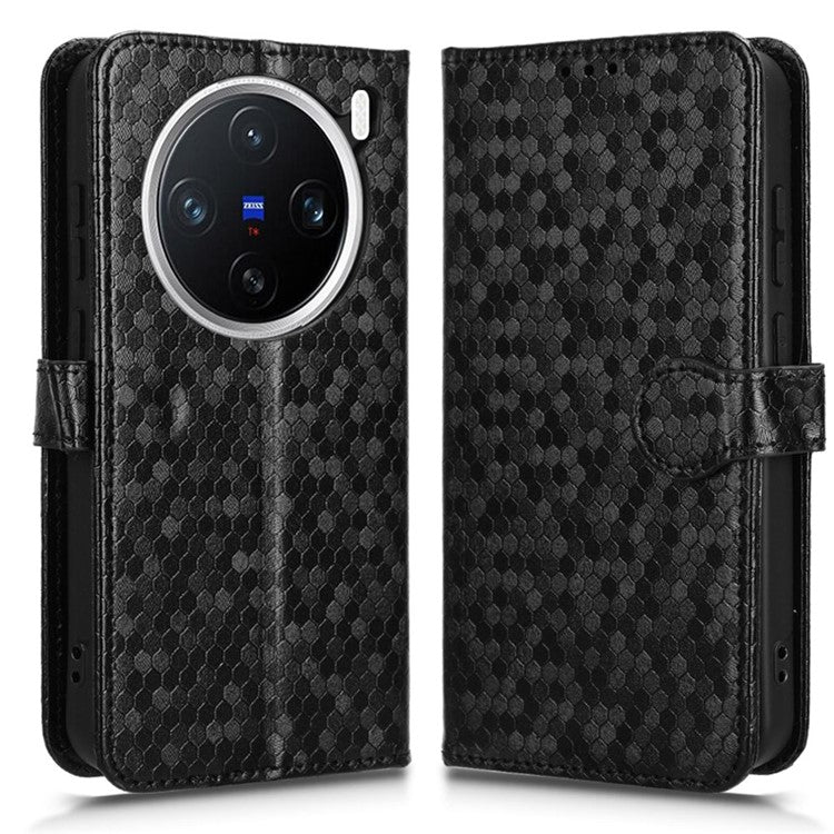 For vivo X200 Pro mini 5G Wallet Case Dot Pattern Imprint PU Leather Phone Cover - Black