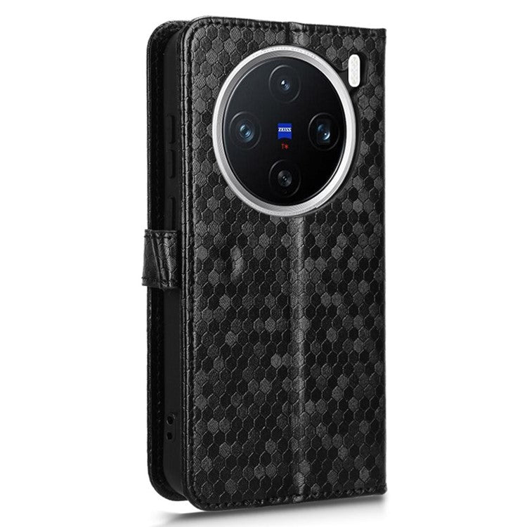 For vivo X200 Pro mini 5G Wallet Case Dot Pattern Imprint PU Leather Phone Cover - Black