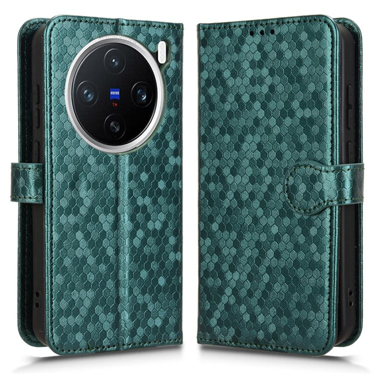 For vivo X200 Pro mini 5G Wallet Case Dot Pattern Imprint PU Leather Phone Cover - Green