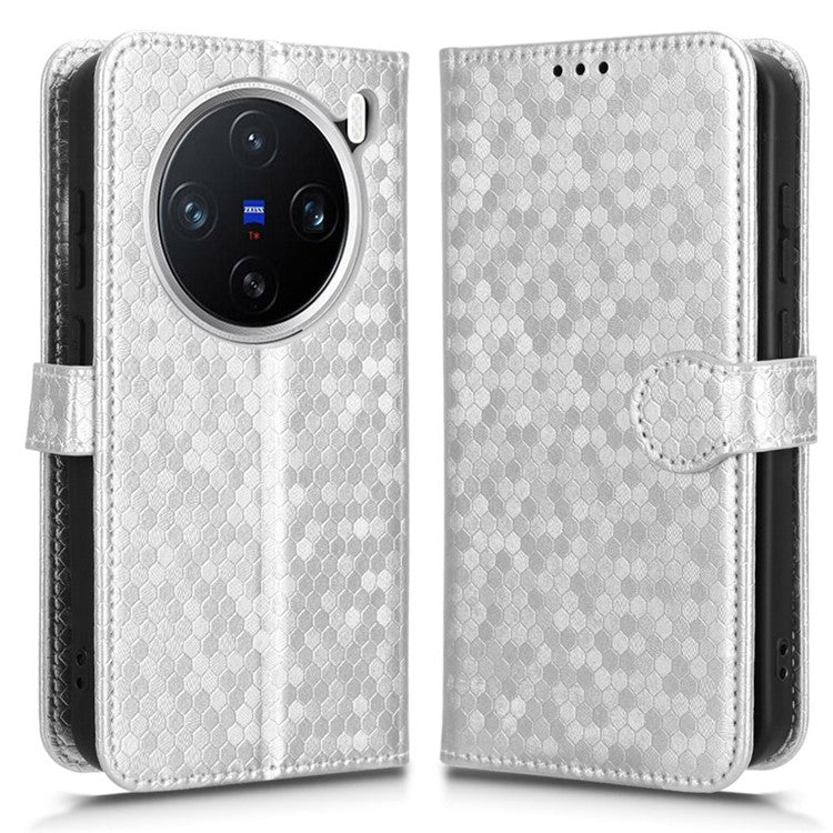 For vivo X200 Pro mini 5G Wallet Case Dot Pattern Imprint PU Leather Phone Cover - Silver