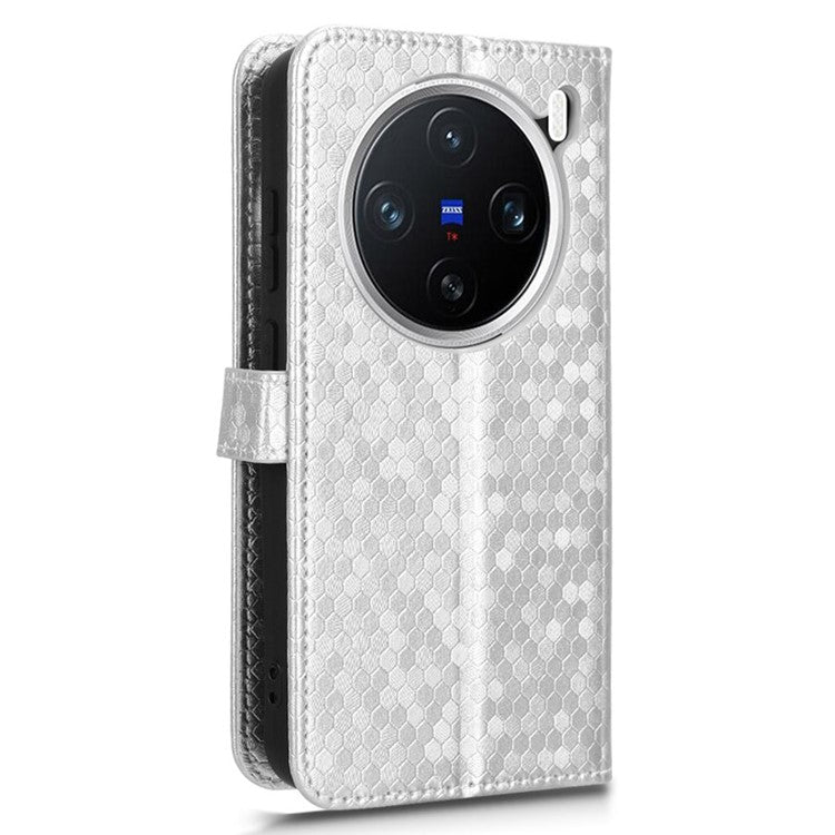 For vivo X200 Pro mini 5G Wallet Case Dot Pattern Imprint PU Leather Phone Cover - Silver