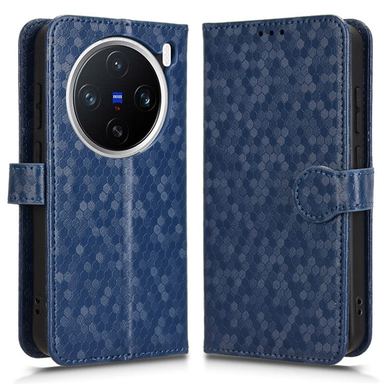 For vivo X200 Pro mini 5G Wallet Case Dot Pattern Imprint PU Leather Phone Cover - Dark Blue