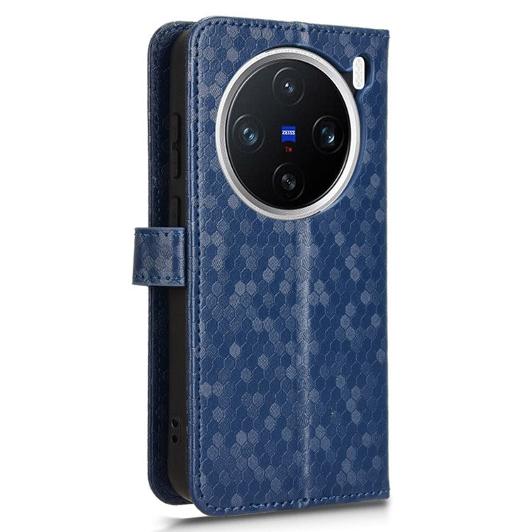 For vivo X200 Pro mini 5G Wallet Case Dot Pattern Imprint PU Leather Phone Cover - Dark Blue