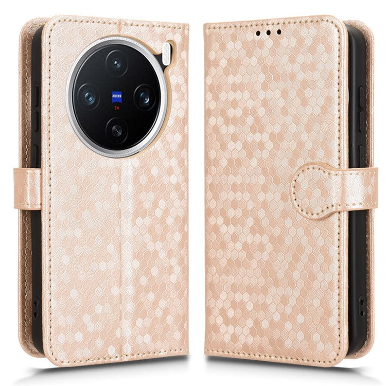 For vivo X200 Pro mini 5G Wallet Case Dot Pattern Imprint PU Leather Phone Cover - Rose Gold