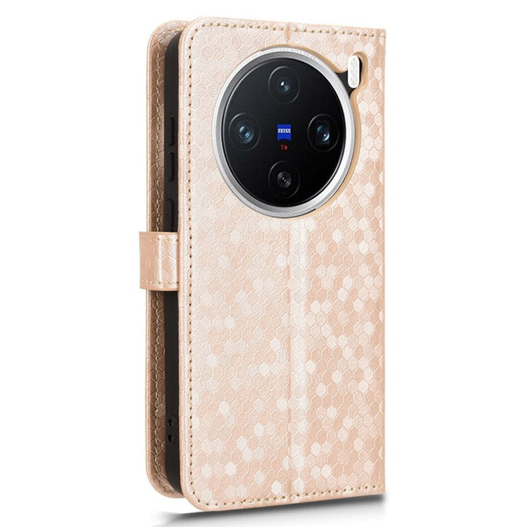 For vivo X200 Pro mini 5G Wallet Case Dot Pattern Imprint PU Leather Phone Cover - Rose Gold