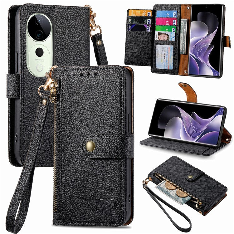 For vivo T3 Ultra 5G Case RFID Blocking Zipper Pocket Leather Wallet Phone Cover - Black