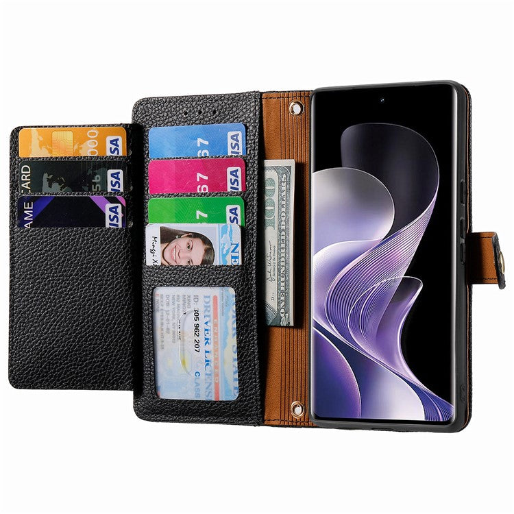 For vivo T3 Ultra 5G Case RFID Blocking Zipper Pocket Leather Wallet Phone Cover - Black