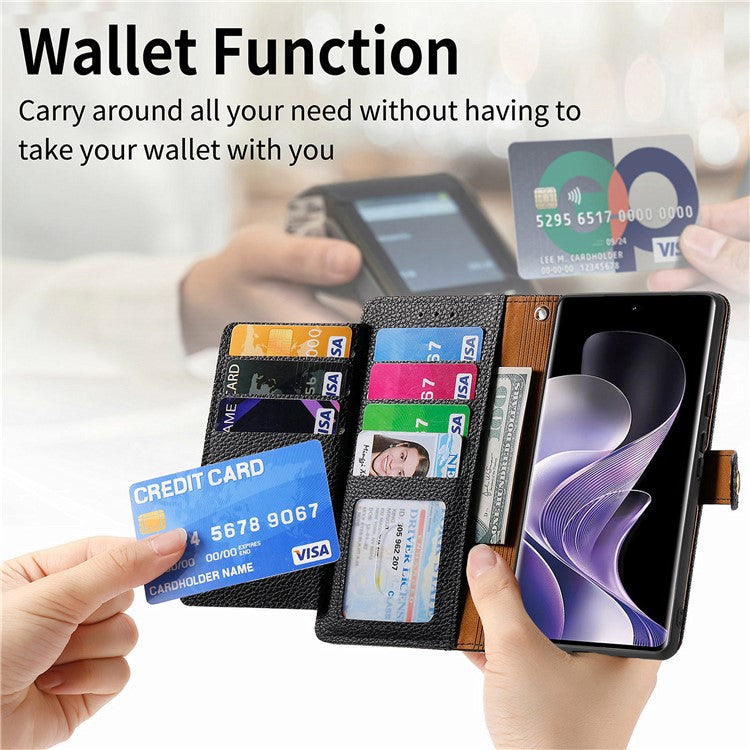 For vivo T3 Ultra 5G Case RFID Blocking Zipper Pocket Leather Wallet Phone Cover - Black