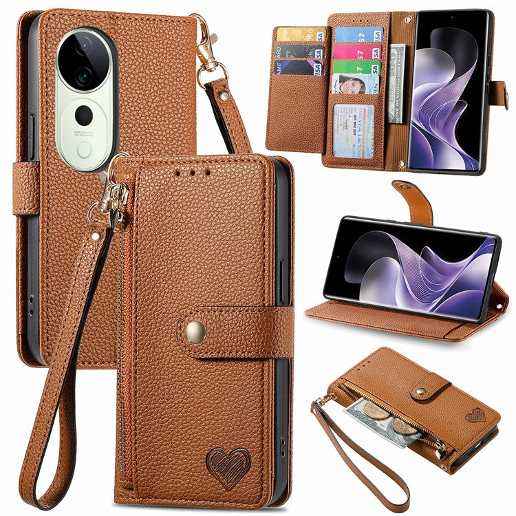 For vivo T3 Ultra 5G Case RFID Blocking Zipper Pocket Leather Wallet Phone Cover - Brown