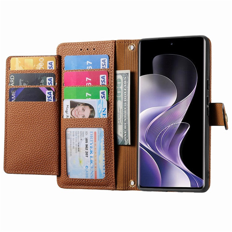 For vivo T3 Ultra 5G Case RFID Blocking Zipper Pocket Leather Wallet Phone Cover - Brown