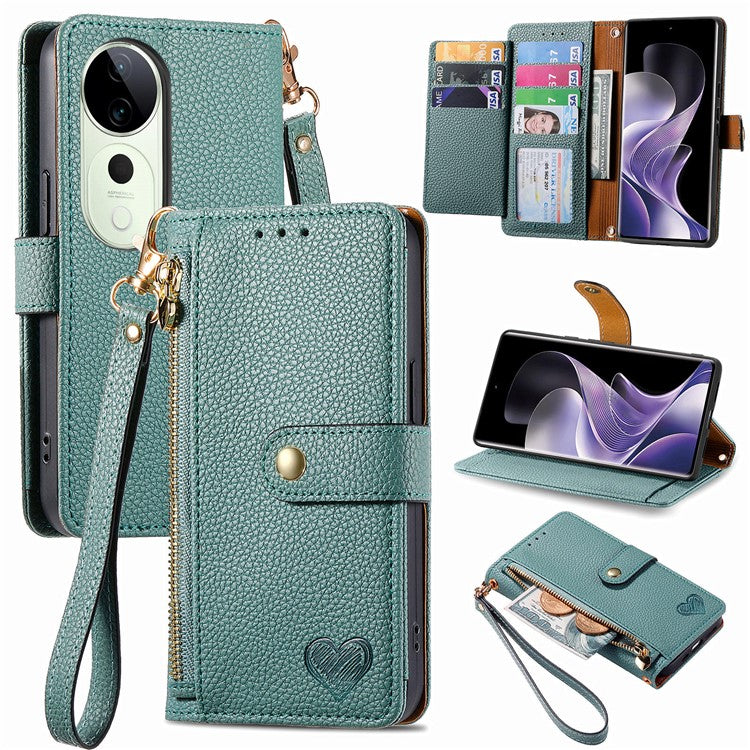 For vivo T3 Ultra 5G Case RFID Blocking Zipper Pocket Leather Wallet Phone Cover - Green