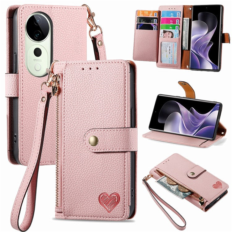 For vivo T3 Ultra 5G Case RFID Blocking Zipper Pocket Leather Wallet Phone Cover - Pink