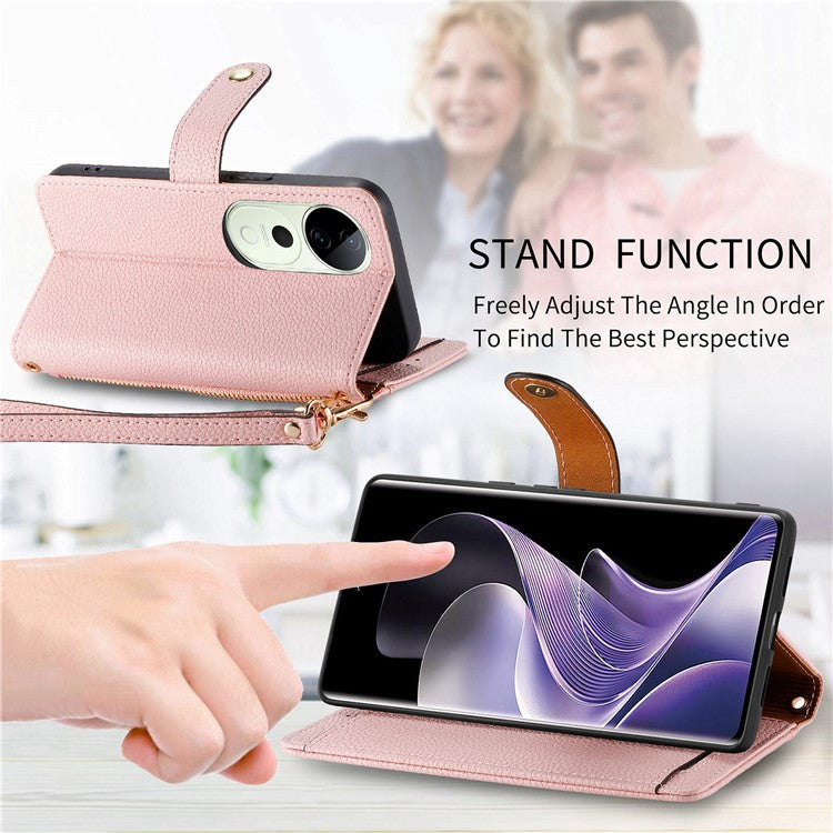 For vivo T3 Ultra 5G Case RFID Blocking Zipper Pocket Leather Wallet Phone Cover - Pink