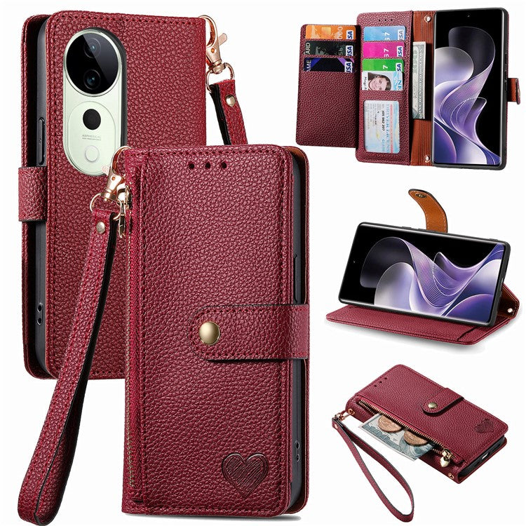 For vivo T3 Ultra 5G Case RFID Blocking Zipper Pocket Leather Wallet Phone Cover - Red