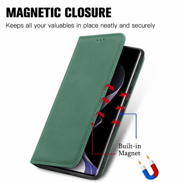 For vivo T3 Ultra 5G Case Skin Touch Feeling Leather Card Holder Phone Cover Magnetic Absorption - Green