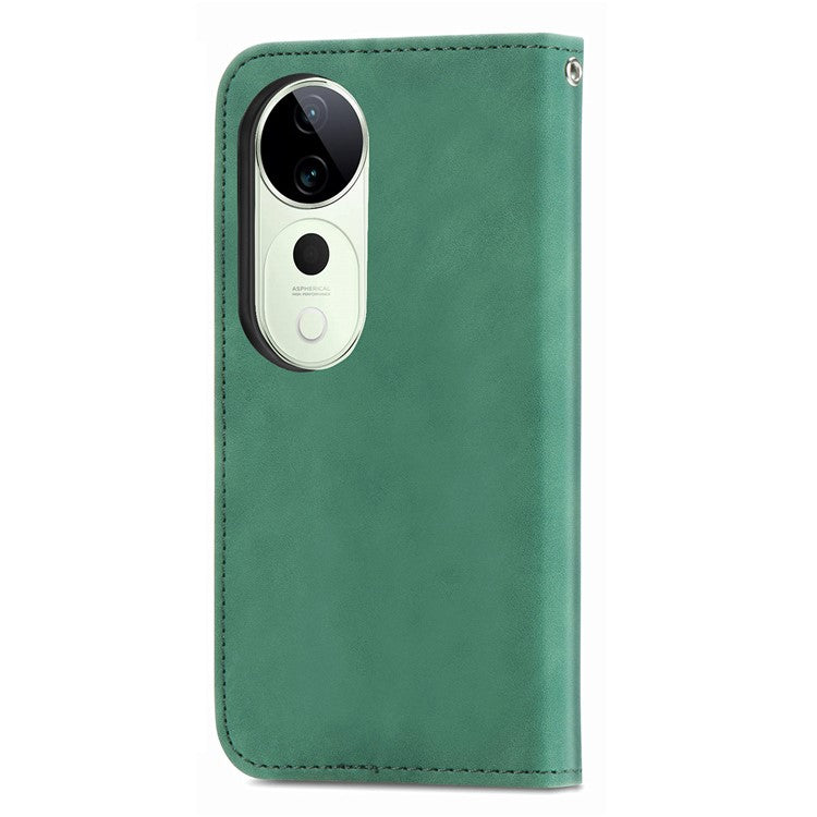 For vivo T3 Ultra 5G Case Skin Touch Feeling Leather Card Holder Phone Cover Magnetic Absorption - Green