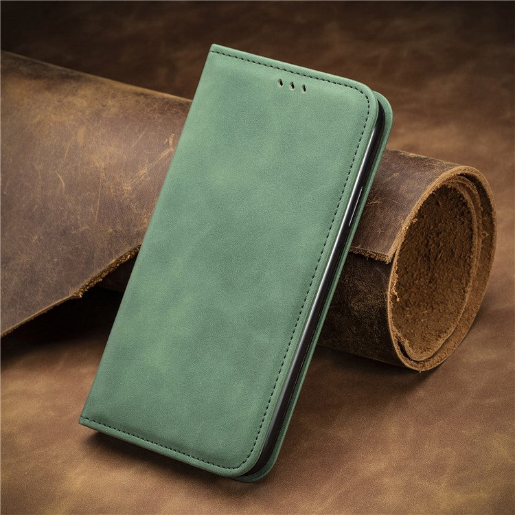 For vivo T3 Ultra 5G Case Skin Touch Feeling Leather Card Holder Phone Cover Magnetic Absorption - Green