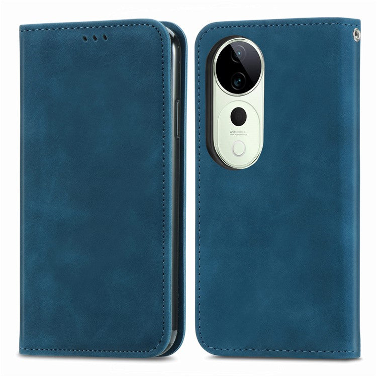 For vivo T3 Ultra 5G Case Skin Touch Feeling Leather Card Holder Phone Cover Magnetic Absorption - Dark Blue