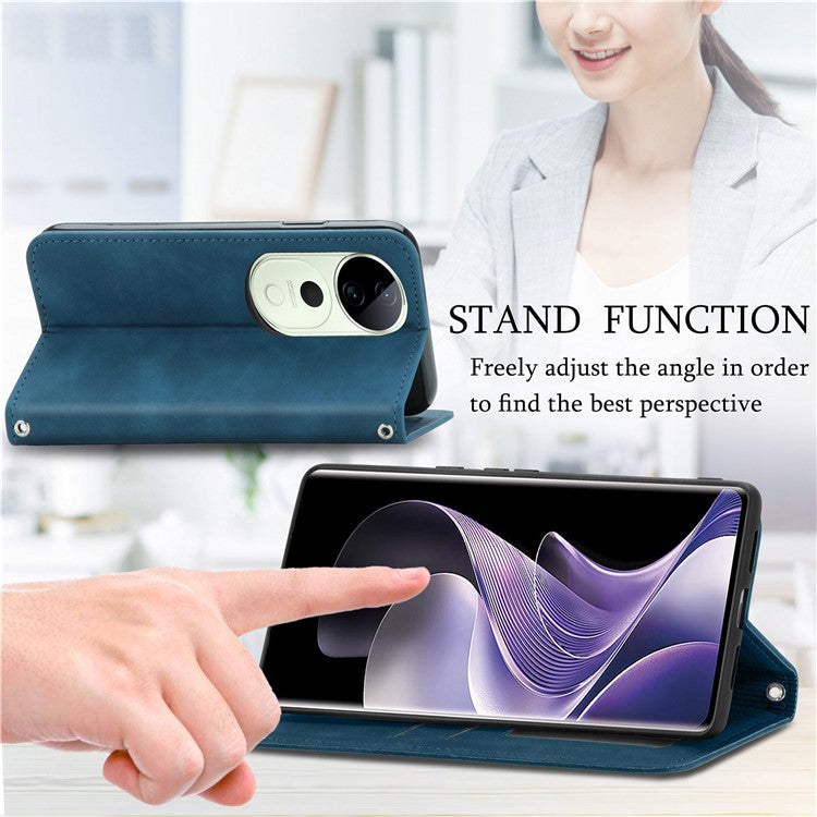 For vivo T3 Ultra 5G Case Skin Touch Feeling Leather Card Holder Phone Cover Magnetic Absorption - Dark Blue