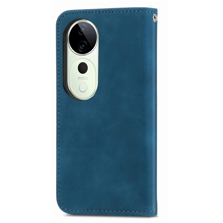 For vivo T3 Ultra 5G Case Skin Touch Feeling Leather Card Holder Phone Cover Magnetic Absorption - Dark Blue