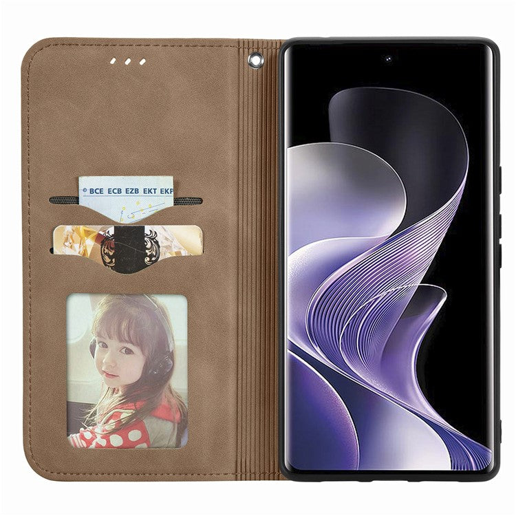 For vivo T3 Ultra 5G Case Skin Touch Feeling Leather Card Holder Phone Cover Magnetic Absorption - Brown