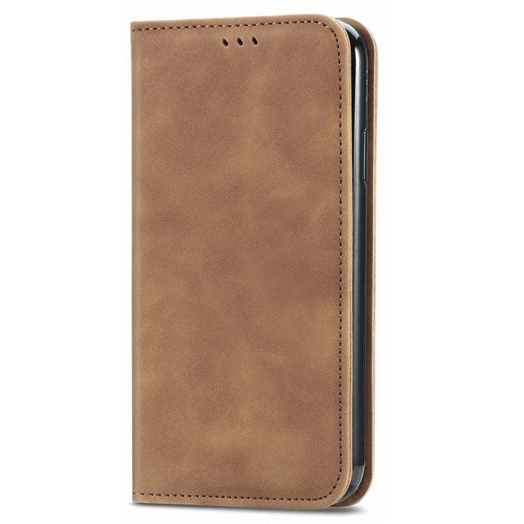 For vivo T3 Ultra 5G Case Skin Touch Feeling Leather Card Holder Phone Cover Magnetic Absorption - Brown