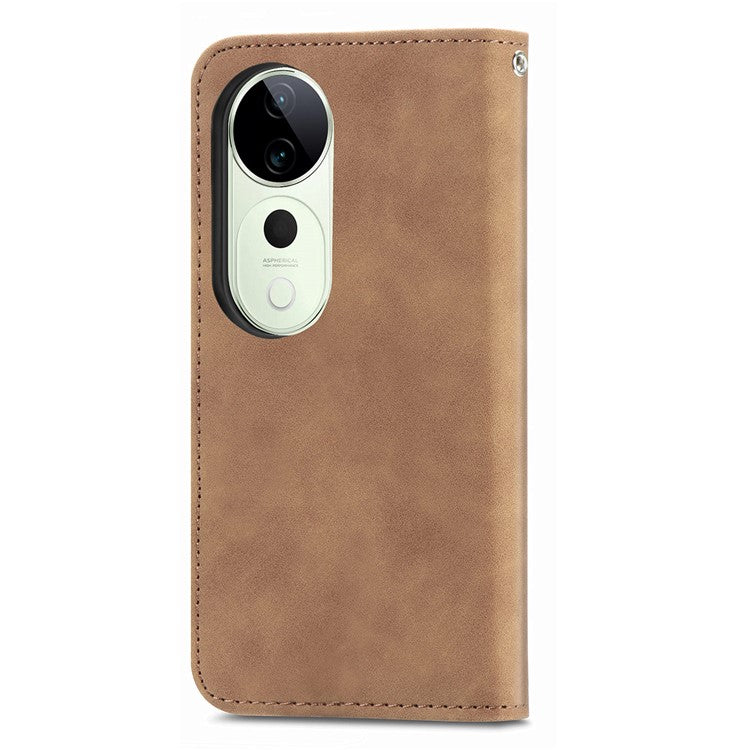 For vivo T3 Ultra 5G Case Skin Touch Feeling Leather Card Holder Phone Cover Magnetic Absorption - Brown