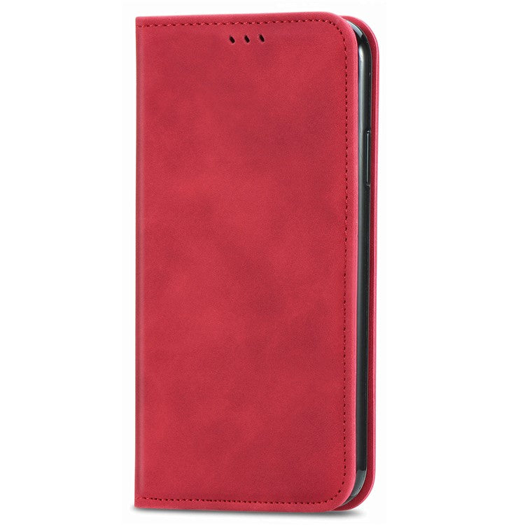 For vivo T3 Ultra 5G Case Skin Touch Feeling Leather Card Holder Phone Cover Magnetic Absorption - Red