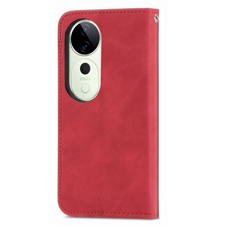 For vivo T3 Ultra 5G Case Skin Touch Feeling Leather Card Holder Phone Cover Magnetic Absorption - Red