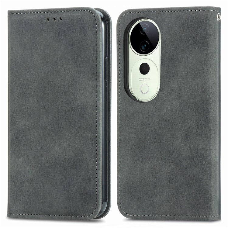 For vivo T3 Ultra 5G Case Skin Touch Feeling Leather Card Holder Phone Cover Magnetic Absorption - Grey