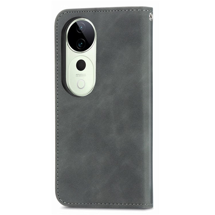 For vivo T3 Ultra 5G Case Skin Touch Feeling Leather Card Holder Phone Cover Magnetic Absorption - Grey