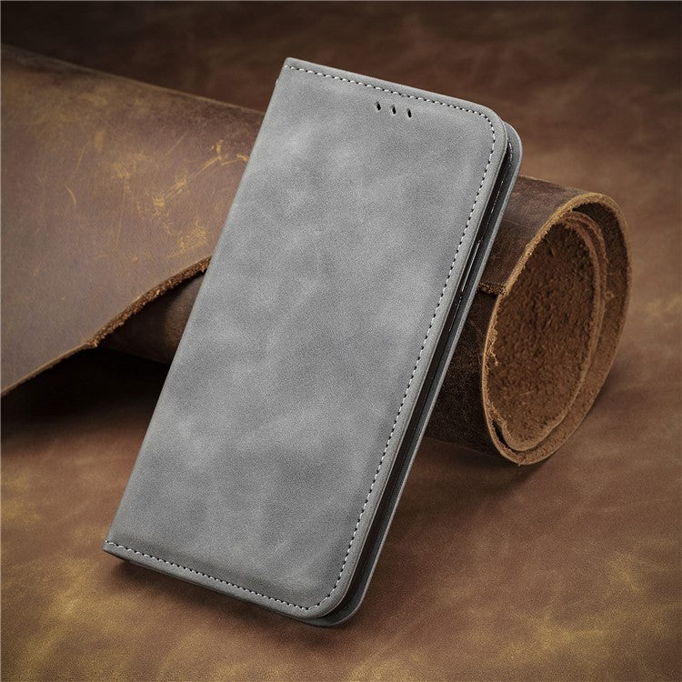 For vivo T3 Ultra 5G Case Skin Touch Feeling Leather Card Holder Phone Cover Magnetic Absorption - Grey