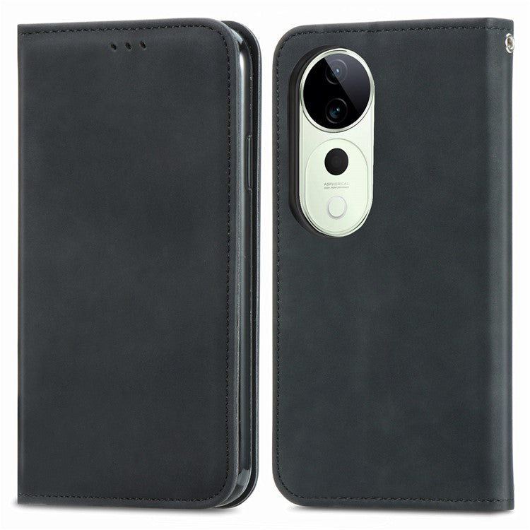 For vivo T3 Ultra 5G Case Skin Touch Feeling Leather Card Holder Phone Cover Magnetic Absorption - Black