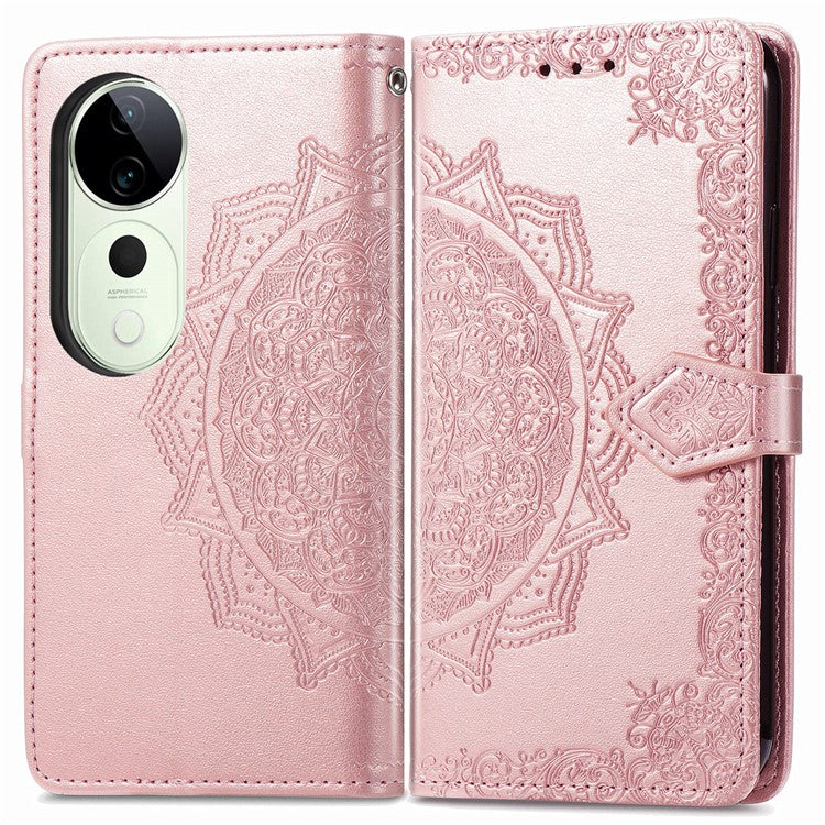 For vivo T3 Ultra 5G Wallet Case Mandala Flower Leather Phone Cover Stand View - Rose Gold