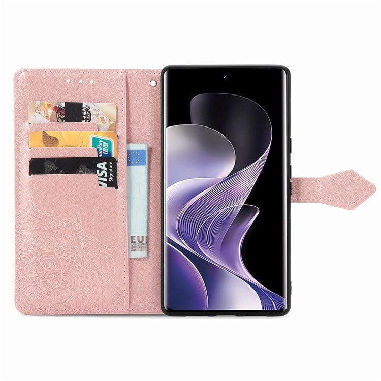 For vivo T3 Ultra 5G Wallet Case Mandala Flower Leather Phone Cover Stand View - Rose Gold