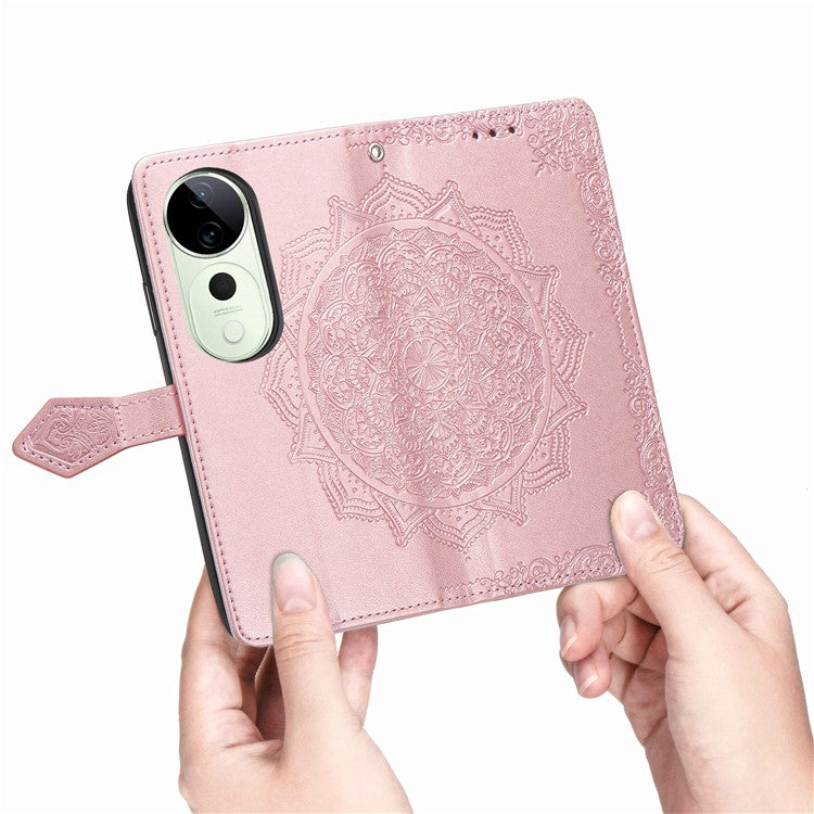 For vivo T3 Ultra 5G Wallet Case Mandala Flower Leather Phone Cover Stand View - Rose Gold