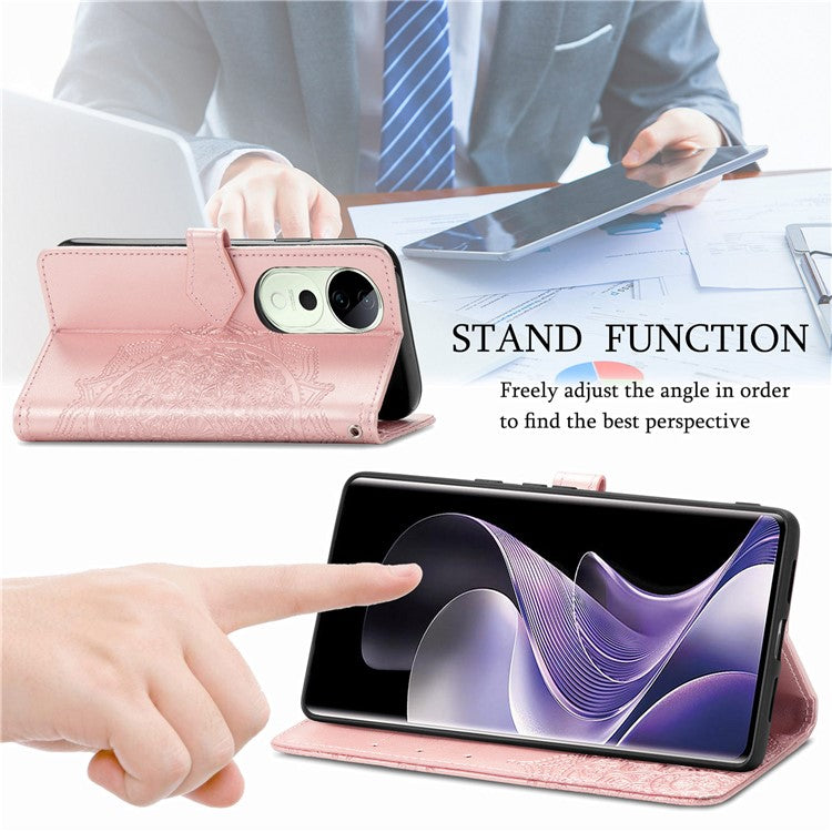 For vivo T3 Ultra 5G Wallet Case Mandala Flower Leather Phone Cover Stand View - Rose Gold