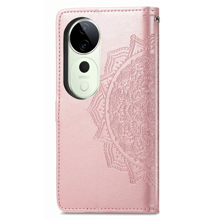 For vivo T3 Ultra 5G Wallet Case Mandala Flower Leather Phone Cover Stand View - Rose Gold