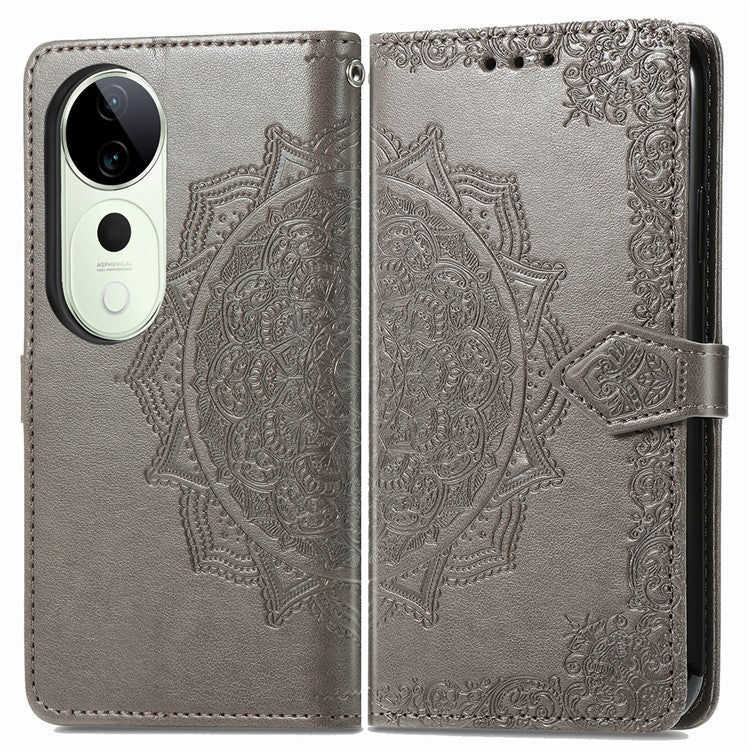 For vivo T3 Ultra 5G Wallet Case Mandala Flower Leather Phone Cover Stand View - Grey