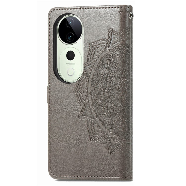 For vivo T3 Ultra 5G Wallet Case Mandala Flower Leather Phone Cover Stand View - Grey