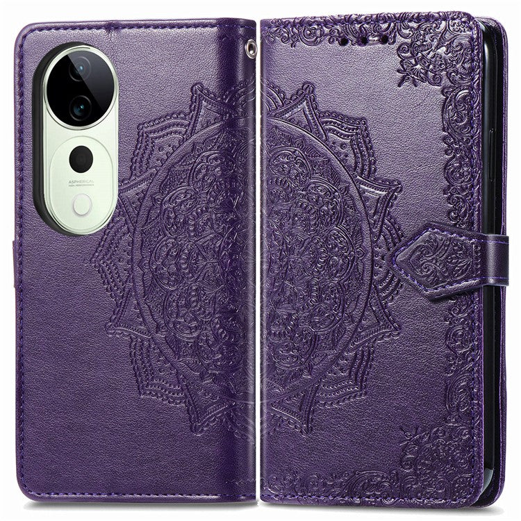 For vivo T3 Ultra 5G Wallet Case Mandala Flower Leather Phone Cover Stand View - Purple