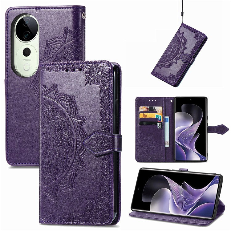 For vivo T3 Ultra 5G Wallet Case Mandala Flower Leather Phone Cover Stand View - Purple