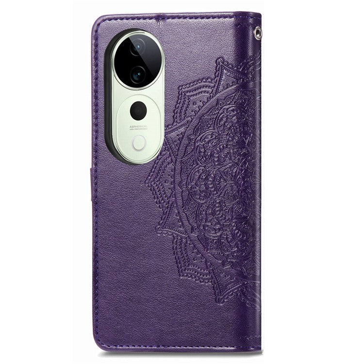 For vivo T3 Ultra 5G Wallet Case Mandala Flower Leather Phone Cover Stand View - Purple