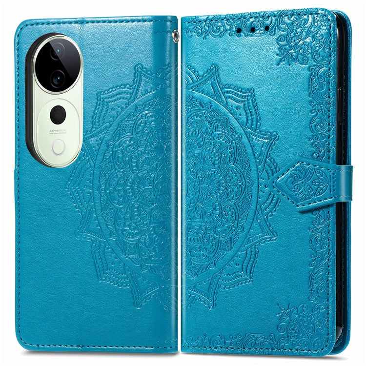 For vivo T3 Ultra 5G Wallet Case Mandala Flower Leather Phone Cover Stand View - Blue