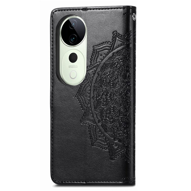 For vivo T3 Ultra 5G Wallet Case Mandala Flower Leather Phone Cover Stand View - Black