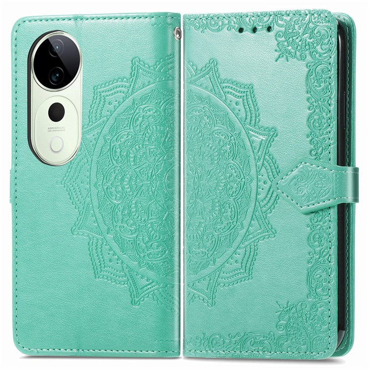 For vivo T3 Ultra 5G Wallet Case Mandala Flower Leather Phone Cover Stand View - Green